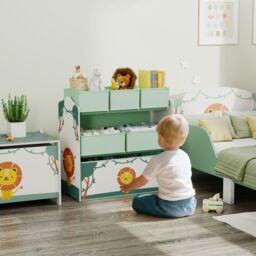 AIYAPLAY 3-Tier Kids Storage Shelf with 6 Removable Fabric Boxes in Green