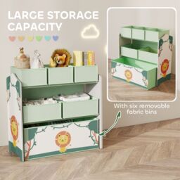 AIYAPLAY 3-Tier Kids Storage Shelf with 6 Removable Fabric Boxes in Green - thumbnail 4