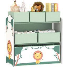 AIYAPLAY 3-Tier Kids Storage Shelf with 6 Removable Fabric Boxes in Green - thumbnail 2