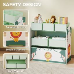 AIYAPLAY 3-Tier Kids Storage Shelf with 6 Removable Fabric Boxes in Green - thumbnail 6