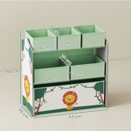 AIYAPLAY 3-Tier Kids Storage Shelf with 6 Removable Fabric Boxes in Green - thumbnail 3