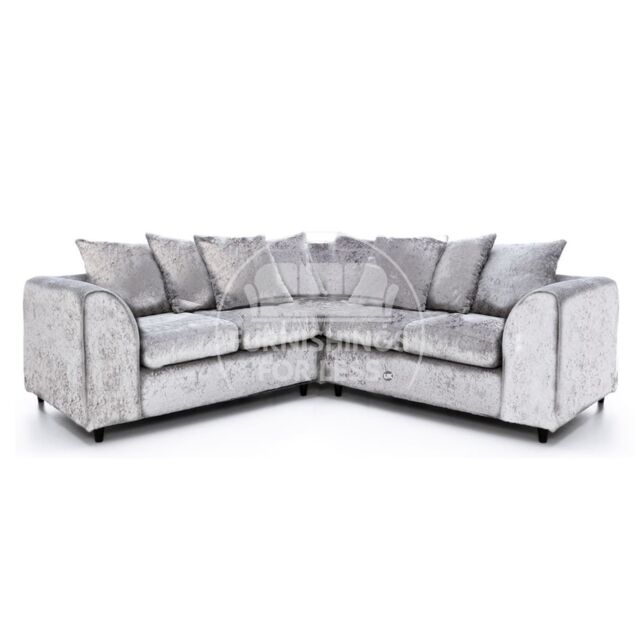 Furnishings For Less UK Crystal 5 Seater Crushed Velvet Fabric Corner Sofa L Shaped 2 Corner 2 - Scatter Back in Silver - image 1