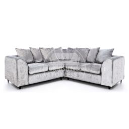 Furnishings For Less UK Crystal 5 Seater Crushed Velvet Fabric Corner Sofa L Shaped 2 Corner 2 - Scatter Back in Silver - thumbnail 1