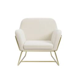 Lemon Pavilion Furniture Charles Armchair - L66 x W75.5 x H76.5 cm - Cream/Gold Brushed in White - Size: 1 Pack