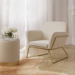 Lemon Pavilion Furniture Charles Armchair - L66 x W75.5 x H76.5 cm - Cream/Gold Brushed in White - Size: 1 Pack - thumbnail 5