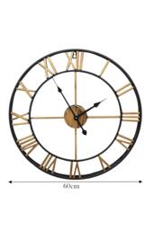 Living and Home 60cm Dia Retro Industrial Style Gold Roman Numerals Black Frame Hollow Metal Wall Clock - thumbnail 6