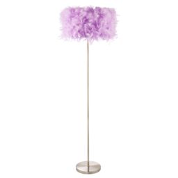Happy Homewares and Chic Real Feather Floor Lamp with Satin Nickel Base & Switch in Lilac