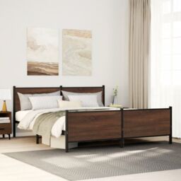 Berkfield Home Metal Bed Frame without Mattress Brown Oak 180x200 cm Super King - thumbnail 4
