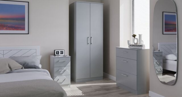 Swift Devon 3 Piece Bedroom Set (Wardrobe, Chest & Bedside) in Dusk Grey - Ready Assembled in Dark Grey - image 1