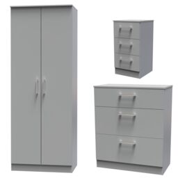 Swift Devon 3 Piece Bedroom Set (Wardrobe, Chest & Bedside) in Dusk Grey - Ready Assembled in Dark Grey - thumbnail 2