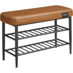 VASAGLE Medium Mid-Century Shoe Storage Bench Synthetic Leather Entryway in Brown - thumbnail 7