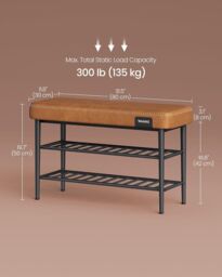 VASAGLE Medium Mid-Century Shoe Storage Bench Synthetic Leather Entryway in Brown - thumbnail 2