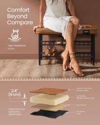 VASAGLE Medium Mid-Century Shoe Storage Bench Synthetic Leather Entryway in Brown - thumbnail 5