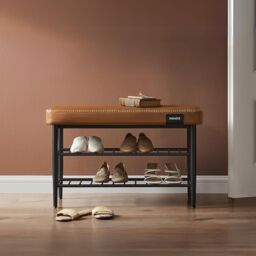 VASAGLE Medium Mid-Century Shoe Storage Bench Synthetic Leather Entryway in Brown - thumbnail 1