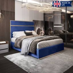 Casani Flookburgh Upholstered Soft Velvet Blue Metal Designer Bed Frame - Size: Small Double - thumbnail 5