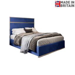 Casani Flookburgh Upholstered Soft Velvet Blue Metal Designer Bed Frame - Size: Small Double - thumbnail 4