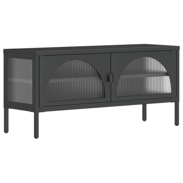 Berkfield Home TV Cabinet Black 105x35x50 cm Glass & Steel - Size: 105 x 35 x 50 cm - image 1