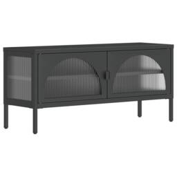 Berkfield Home TV Cabinet Black 105x35x50 cm Glass & Steel - Size: 105 x 35 x 50 cm
