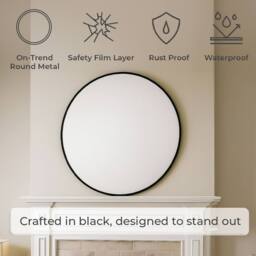 Neo Black Nordic Round Metal Frame Wall Mirror 40cm 50cm 60cm 70cm & 80cm - Size: 40 cm x 40 cm - thumbnail 2