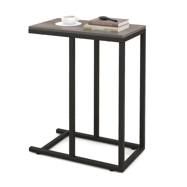 Costway C-Shaped End Table for Couch & Bed 64 CM High Sofa Side Table-Oak in Grey - image 1