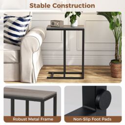 Costway C-Shaped End Table for Couch & Bed 64 CM High Sofa Side Table-Oak in Grey - thumbnail 4