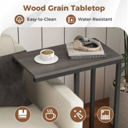Costway C-Shaped End Table for Couch & Bed 64 CM High Sofa Side Table-Oak in Grey - thumbnail 6