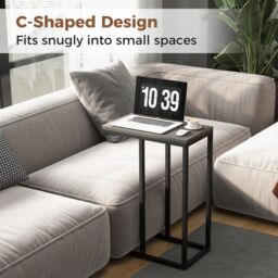 Costway C-Shaped End Table for Couch & Bed 64 CM High Sofa Side Table-Oak in Grey - thumbnail 5