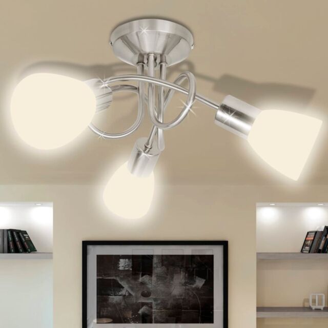 Berkfield Home Ceiling Lamp with Glass Shades for 3 E14 Bulbs in White - image 1