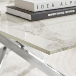 FurnitureboxUK Leonardo Rectangular Marble Effect Glass Top Coffee Table With Silver Metal Starburst Legs in White - thumbnail 3