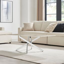 FurnitureboxUK Leonardo Rectangular Marble Effect Glass Top Coffee Table With Silver Metal Starburst Legs in White - thumbnail 5