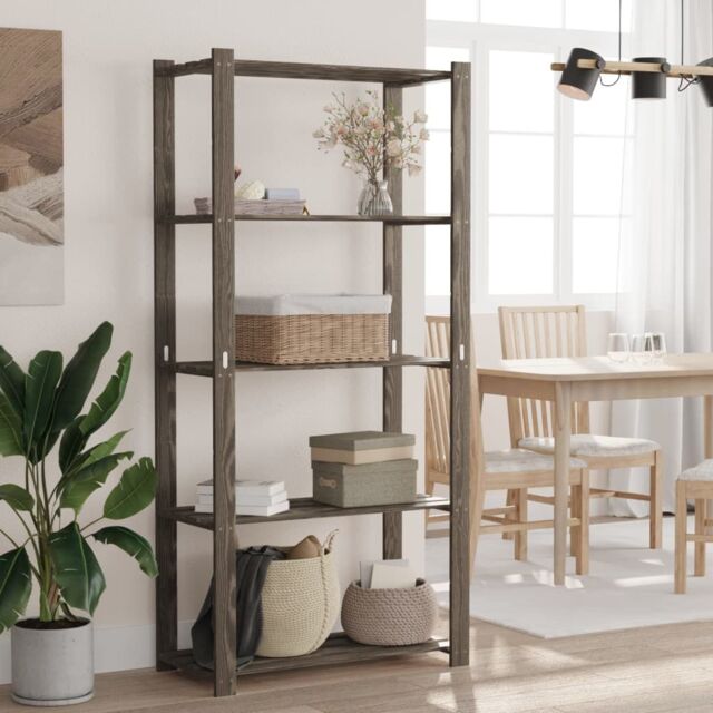 Berkfield Home 5-Tier Storage Rack Grey 80x38x170 cm Solid Wood Pine - Size: 80 x 38 x 170 cm - image 1