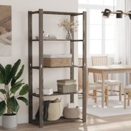 Berkfield Home 5-Tier Storage Rack Grey 80x38x170 cm Solid Wood Pine - Size: 80 x 38 x 170 cm