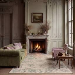 Kukoon Green Beige Floral Distressed Machine Washable Living Room Area Rug in Teal - Size: 120 cm x 170 cm - thumbnail 2