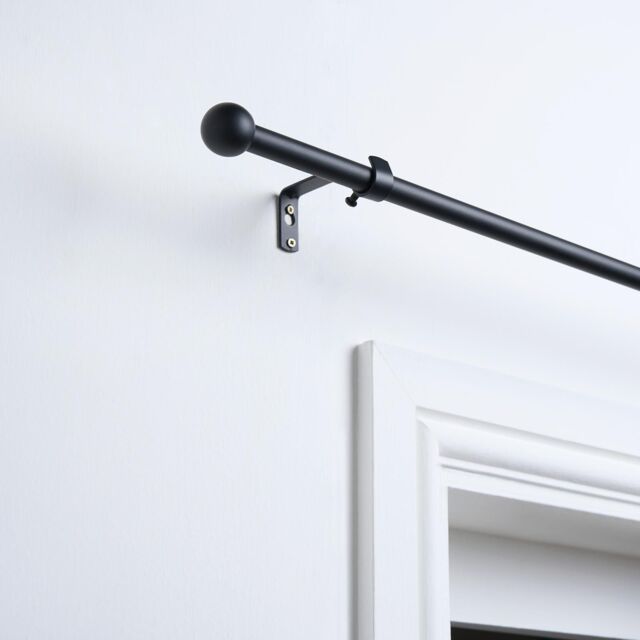 OHS Curtain Pole Extendable 16mm Metal Finnials Ball End Rings Rod Fittings in Black - Size: 120 cm - image 1