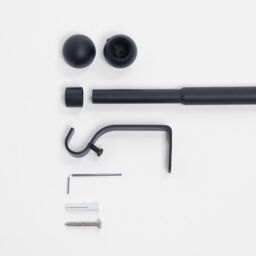 OHS Curtain Pole Extendable 16mm Metal Finnials Ball End Rings Rod Fittings in Black - Size: 120 cm - thumbnail 4