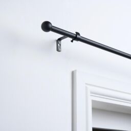 OHS Curtain Pole Extendable 16mm Metal Finnials Ball End Rings Rod Fittings in Black - Size: 120 cm