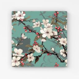 Warren Reed - Designer Pink Blossom Asian Design Canvas in Green - Size: w10 inch x h10 inch - thumbnail 1