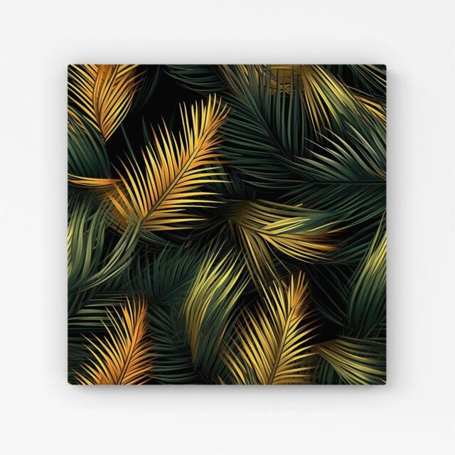 Warren Reed - Designer Golden Palm Leaves Canvas in Green - Size: w10 inch x h10 inch - image 1