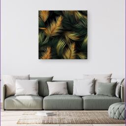 Warren Reed - Designer Golden Palm Leaves Canvas in Green - Size: w10 inch x h10 inch - thumbnail 4