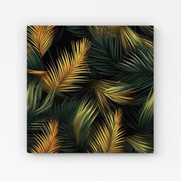 Warren Reed - Designer Golden Palm Leaves Canvas in Green - Size: w10 inch x h10 inch - thumbnail 1