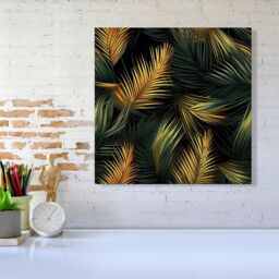 Warren Reed - Designer Golden Palm Leaves Canvas in Green - Size: w10 inch x h10 inch - thumbnail 2