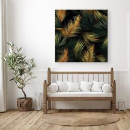 Warren Reed - Designer Golden Palm Leaves Canvas in Green - Size: w10 inch x h10 inch - thumbnail 3