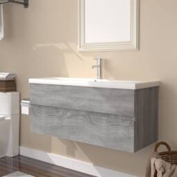 Berkfield Home Sink Cabinet with Built-in Basin Grey Sonoma Engineered Wood - thumbnail 2