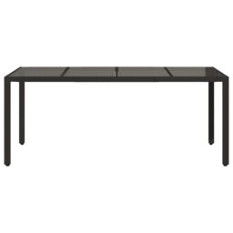 Berkfield Home Garden Table with Glass Top Black 190x90x75 cm Poly Rattan - Size: 190 x 90 x 75 cm - thumbnail 4