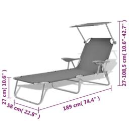 Berkfield Home Sun Lounger with Canopy Steel Grey - thumbnail 8