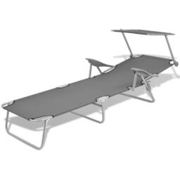 Berkfield Home Sun Lounger with Canopy Steel Grey - thumbnail 1
