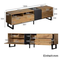 Merax Modern TV Unit with Metal Legs - Media Stand with Doors & Drawers in Natural - thumbnail 2