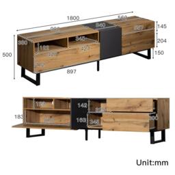 Merax Modern TV Unit with Metal Legs - Media Stand with Doors & Drawers in Natural - thumbnail 8