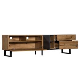 Merax Modern TV Unit with Metal Legs - Media Stand with Doors & Drawers in Natural - thumbnail 7