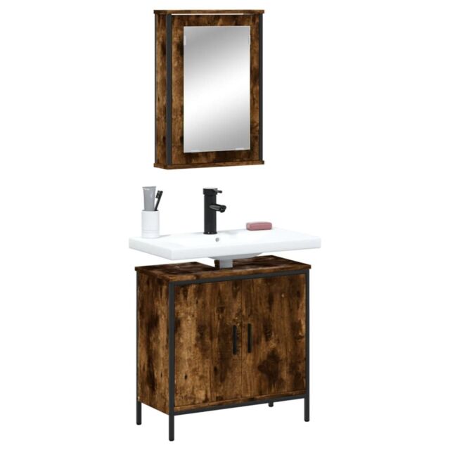 Berkfield Home 2 Piece Bathroom Furniture Set Smoked Oak Engineered Wood in Brown - image 1